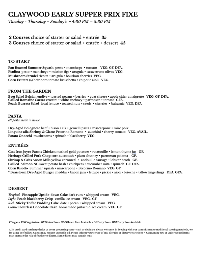 Seasonal farm-to-table cuisine at Claywood restaurant in Hendersonville NC featuring locally sourced ingredients and chef-driven dishes.